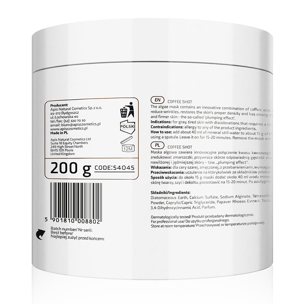 Apis COFFEE SHOT Biorevitalising Algae Mask with Caffeic Acid and Arabica Coffee | 200g