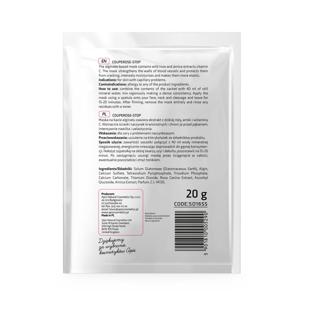 Apis Couperose‑Stop Algae Mask with Wild Rose & Vitamin C | 20 g