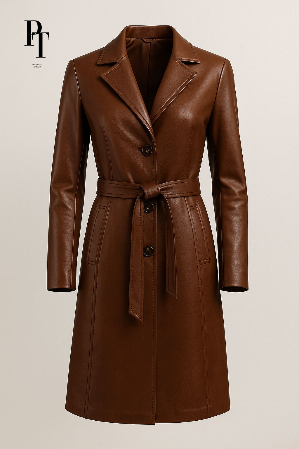 Prestige Tannery Brown Leather Trench Coat