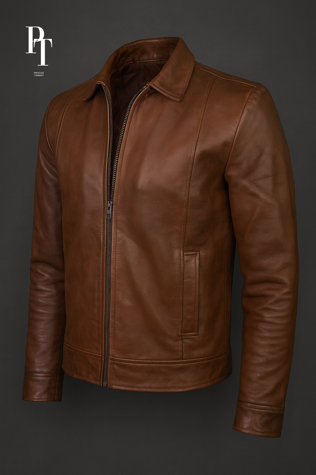 PT Brown Leather Jacket for Men